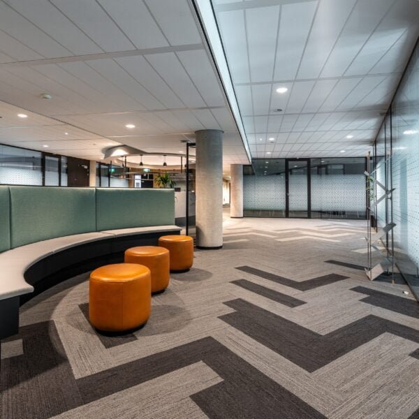 A beautiful shot of the modern style open space office interior موكيت مكتب